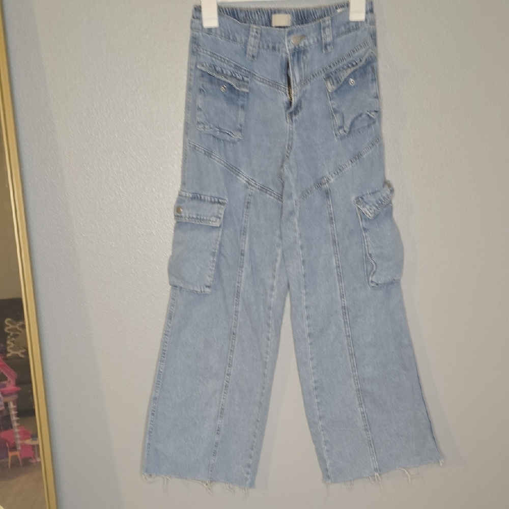 Women's Light Blue Cargo Jeans